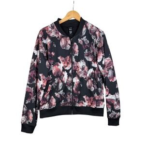 Victoria's Secret Sport Floral Print Full Zip Bomber‎ Jacket size Medium Black
